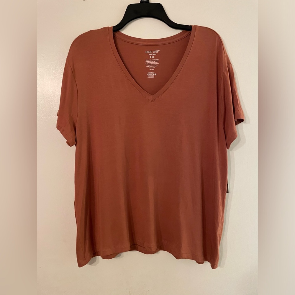Women's Nine West Essential Soft SpunV-Neck Tee Mocha Frost by Nine West Sz PXL